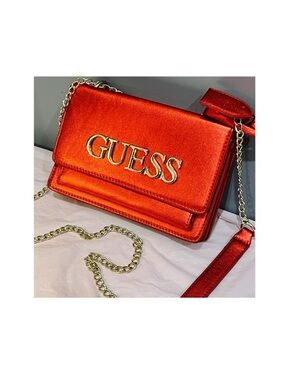 GUESS Red Crossbody Bag with Gold Chain